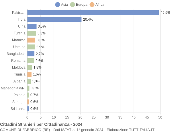 Grafico cittadinanza stranieri - Fabbrico 2024