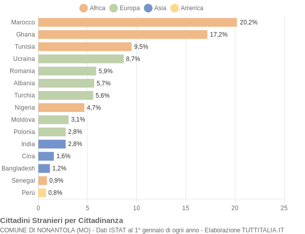 Grafico cittadinanza stranieri - Nonantola 2011