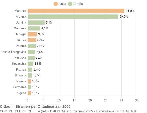 Grafico cittadinanza stranieri - Brisighella 2005