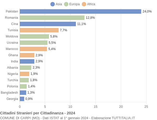 Grafico cittadinanza stranieri - Carpi 2024