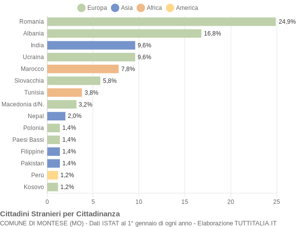 Grafico cittadinanza stranieri - Montese 2012