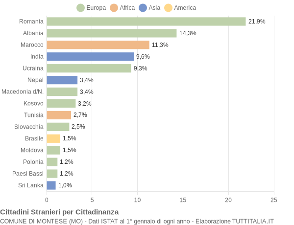 Grafico cittadinanza stranieri - Montese 2020