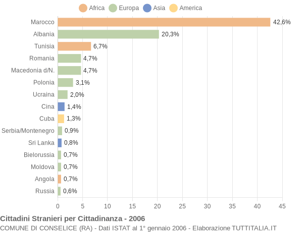 Grafico cittadinanza stranieri - Conselice 2006