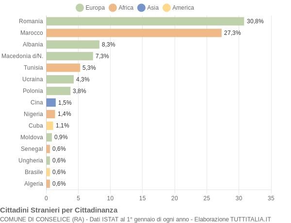 Grafico cittadinanza stranieri - Conselice 2022