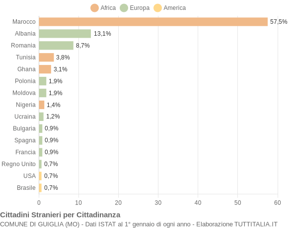 Grafico cittadinanza stranieri - Guiglia 2008