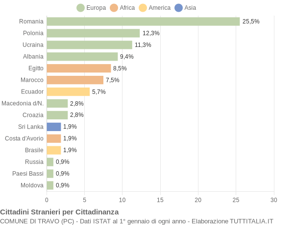 Grafico cittadinanza stranieri - Travo 2009