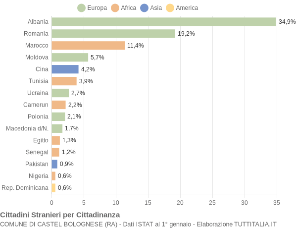 Grafico cittadinanza stranieri - Castel Bolognese 2012