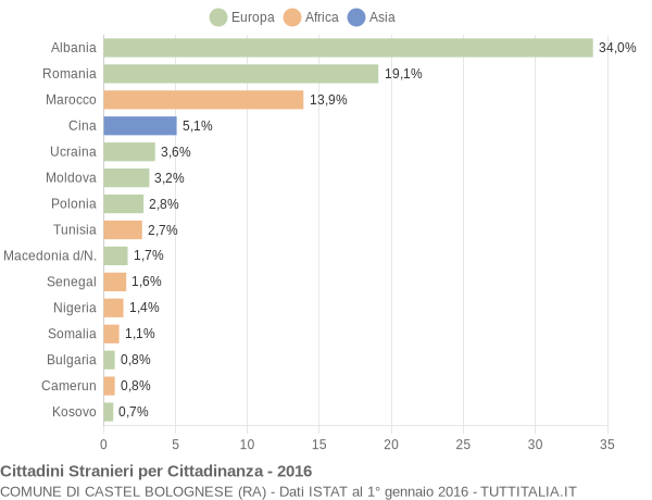 Grafico cittadinanza stranieri - Castel Bolognese 2016