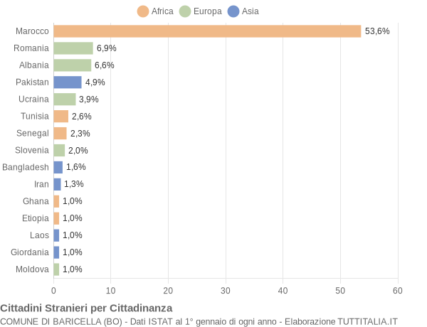 Grafico cittadinanza stranieri - Baricella 2004