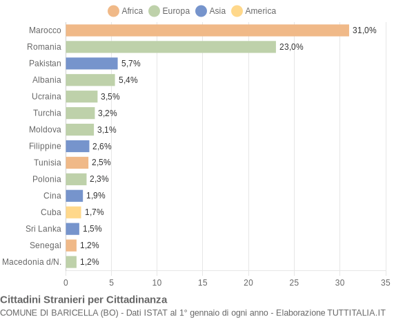 Grafico cittadinanza stranieri - Baricella 2010