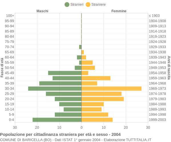 Grafico cittadini stranieri - Baricella 2004