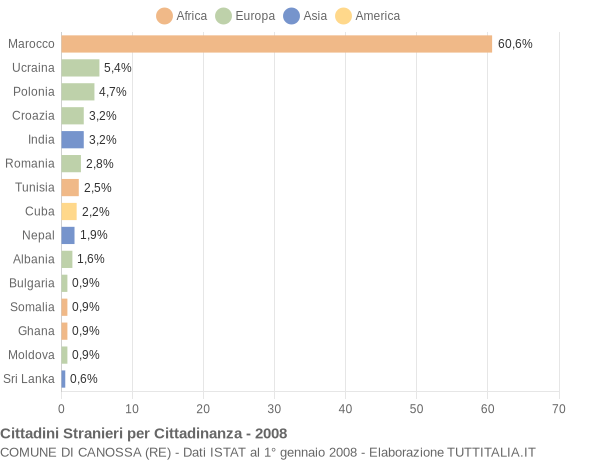 Grafico cittadinanza stranieri - Canossa 2008