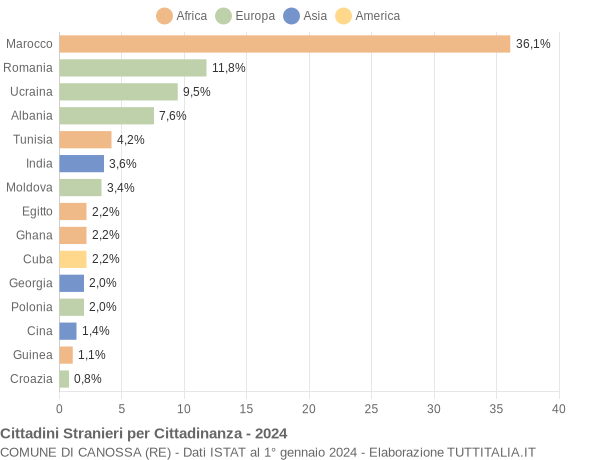 Grafico cittadinanza stranieri - Canossa 2024