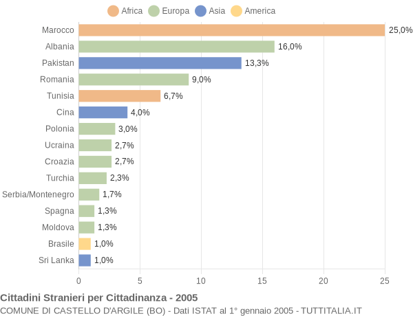 Grafico cittadinanza stranieri - Castello d'Argile 2005