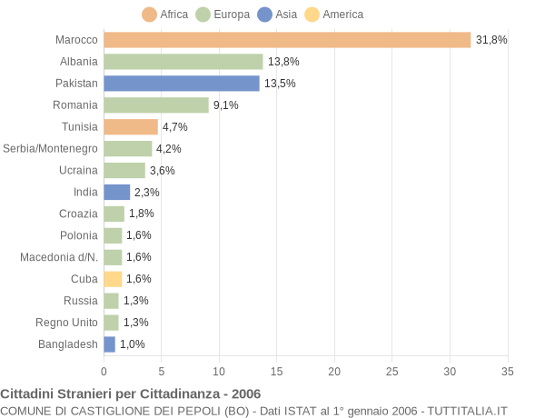 Grafico cittadinanza stranieri - Castiglione dei Pepoli 2006