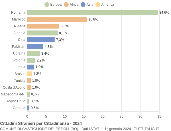 Grafico cittadinanza stranieri - Castiglione dei Pepoli 2024