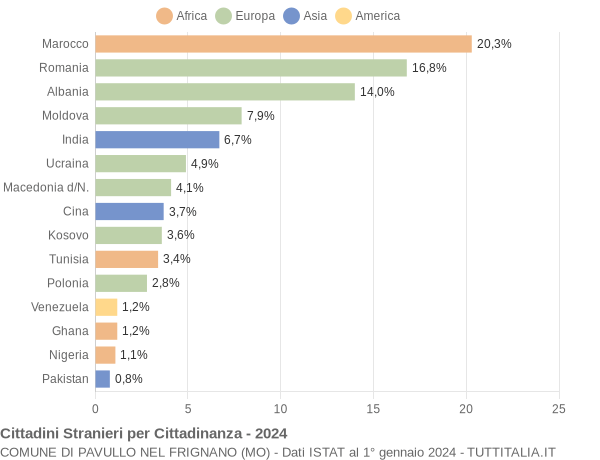 Grafico cittadinanza stranieri - Pavullo nel Frignano 2024