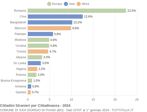 Grafico cittadinanza stranieri - San Giorgio di Piano 2024