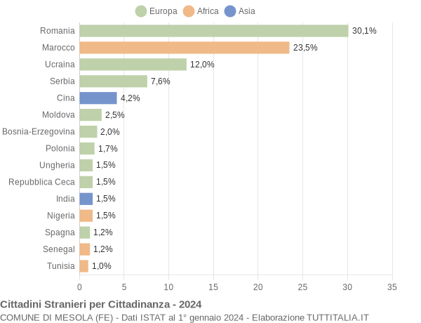 Grafico cittadinanza stranieri - Mesola 2024