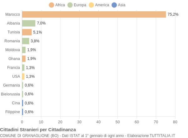 Grafico cittadinanza stranieri - Granaglione 2004