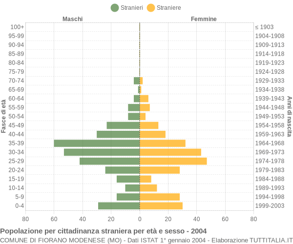 Grafico cittadini stranieri - Fiorano Modenese 2004