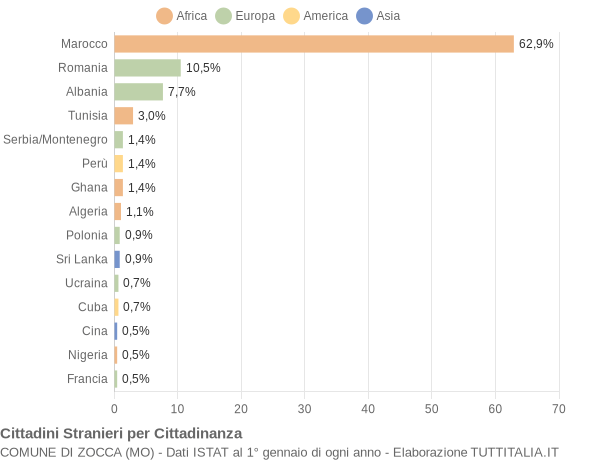 Grafico cittadinanza stranieri - Zocca 2007