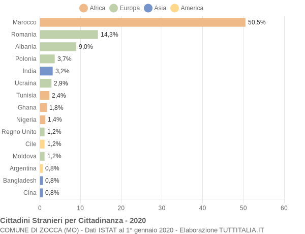 Grafico cittadinanza stranieri - Zocca 2020