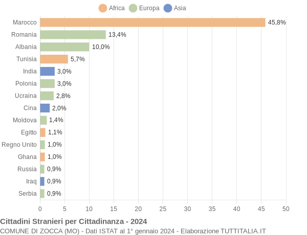 Grafico cittadinanza stranieri - Zocca 2024