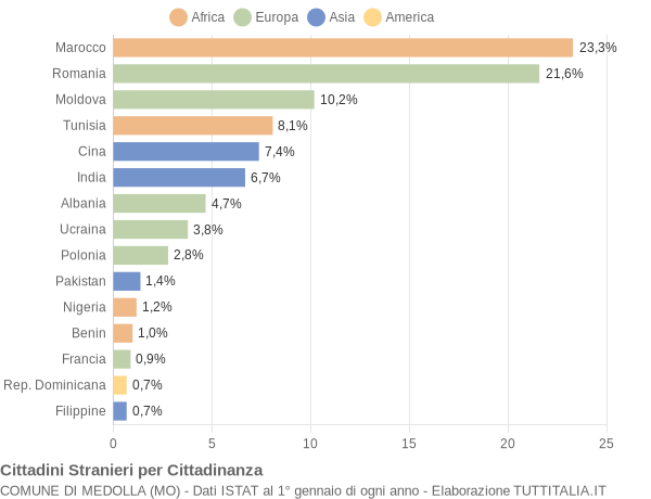 Grafico cittadinanza stranieri - Medolla 2019