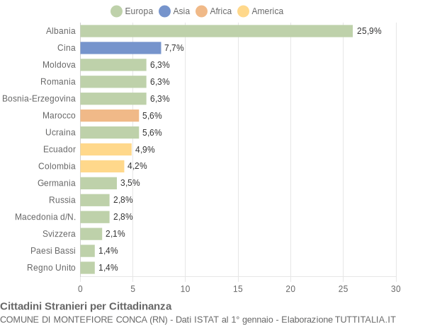 Grafico cittadinanza stranieri - Montefiore Conca 2009