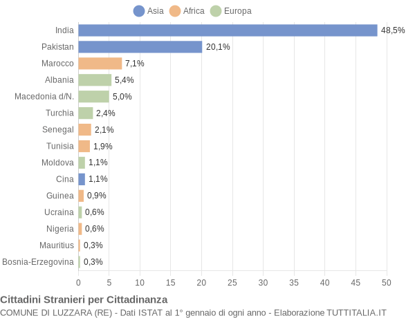 Grafico cittadinanza stranieri - Luzzara 2007