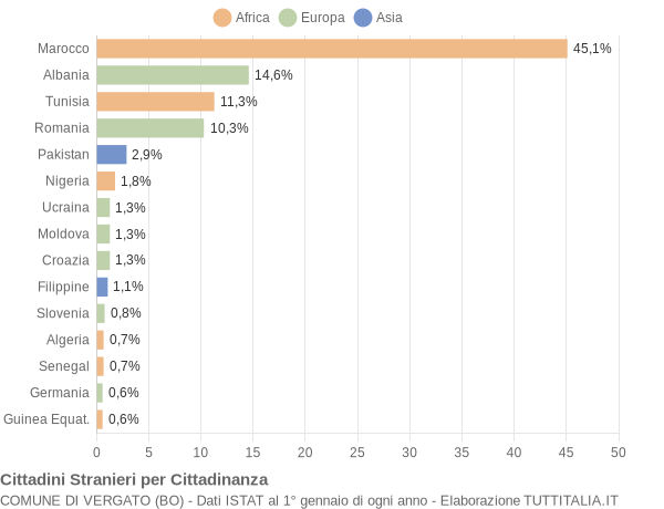 Grafico cittadinanza stranieri - Vergato 2004