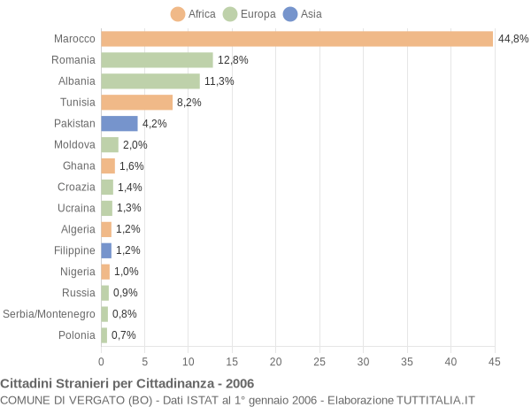 Grafico cittadinanza stranieri - Vergato 2006