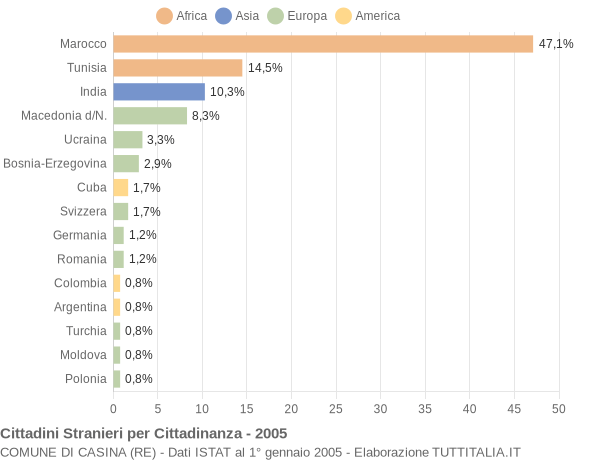 Grafico cittadinanza stranieri - Casina 2005