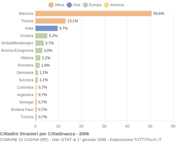 Grafico cittadinanza stranieri - Casina 2006