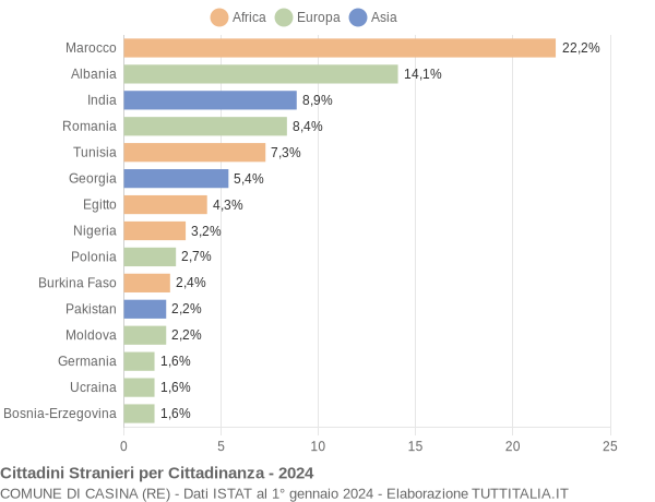 Grafico cittadinanza stranieri - Casina 2024