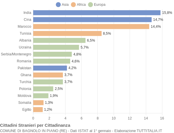 Grafico cittadinanza stranieri - Bagnolo in Piano 2006