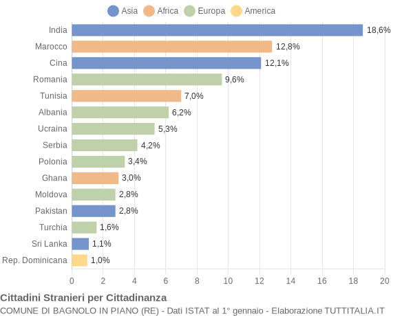 Grafico cittadinanza stranieri - Bagnolo in Piano 2009