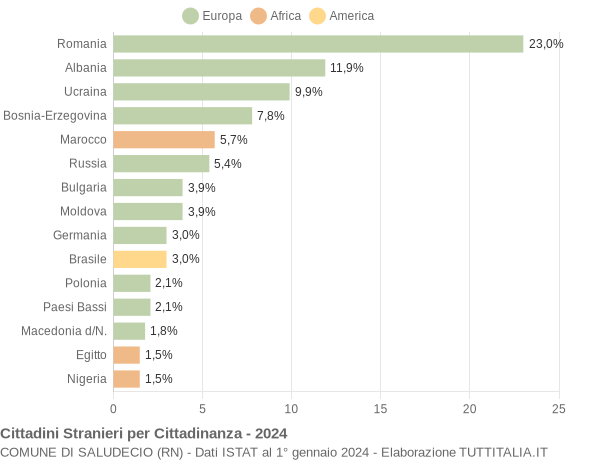 Grafico cittadinanza stranieri - Saludecio 2024