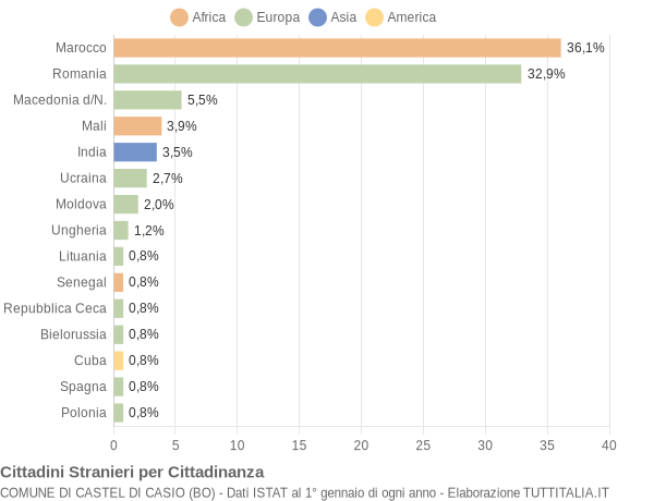 Grafico cittadinanza stranieri - Castel di Casio 2019