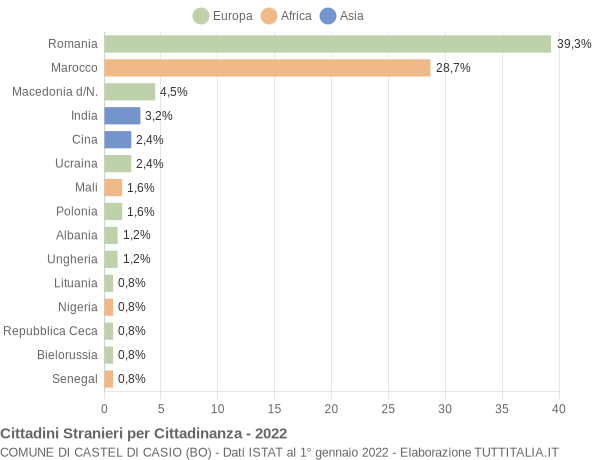 Grafico cittadinanza stranieri - Castel di Casio 2022