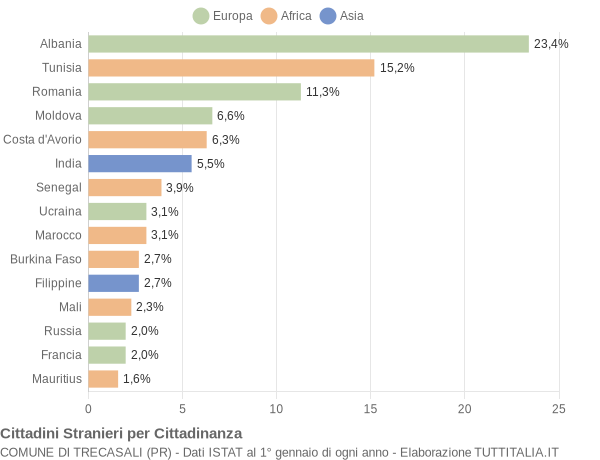 Grafico cittadinanza stranieri - Trecasali 2008