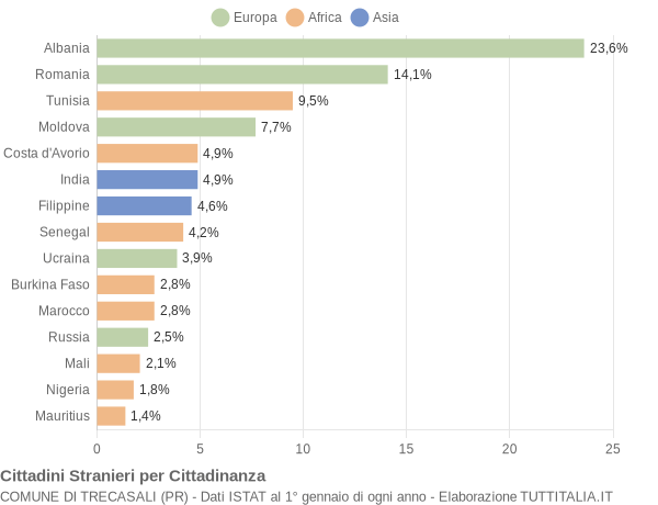 Grafico cittadinanza stranieri - Trecasali 2009