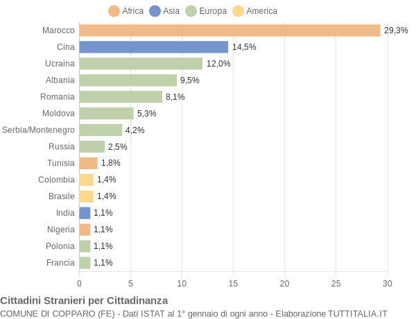 Grafico cittadinanza stranieri - Copparo 2004