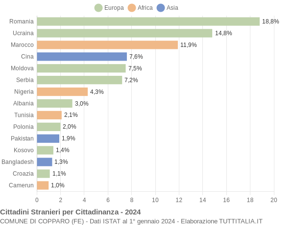 Grafico cittadinanza stranieri - Copparo 2024