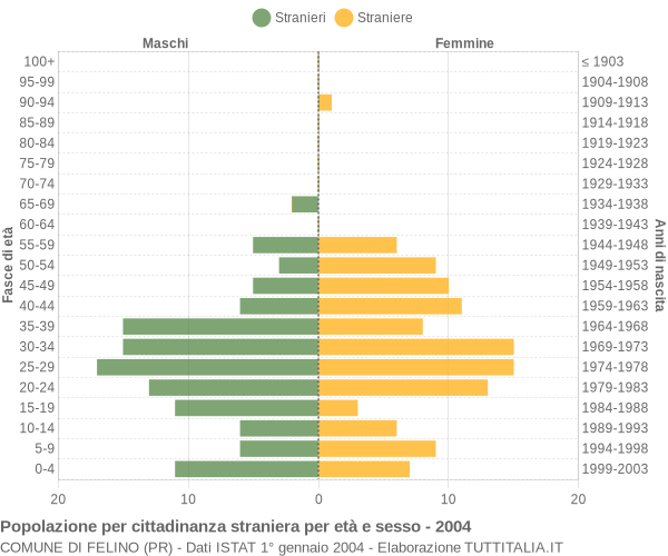 Grafico cittadini stranieri - Felino 2004