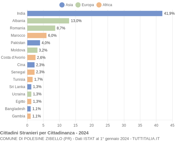 Grafico cittadinanza stranieri - Polesine Zibello 2024