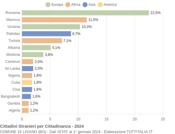 Grafico cittadinanza stranieri - Loiano 2024