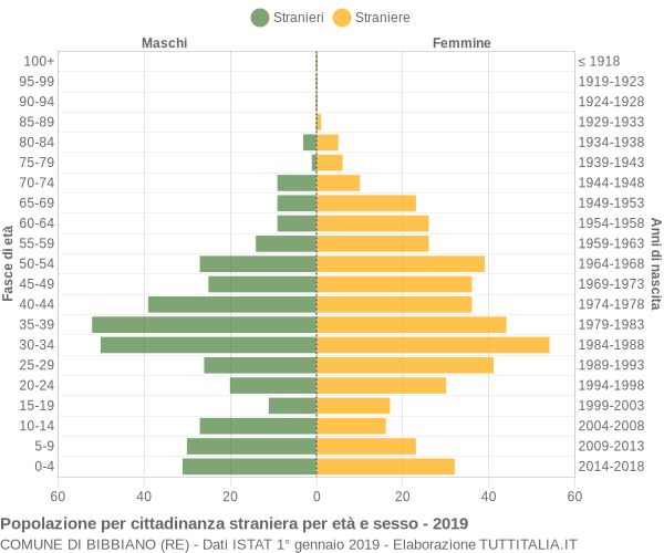 Grafico cittadini stranieri - Bibbiano 2019