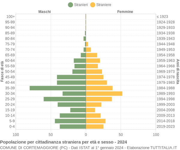 Grafico cittadini stranieri - Cortemaggiore 2024